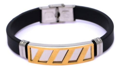 Pulseira Bracelete Masculino Ogrife J-466 Silicone Aço Inox