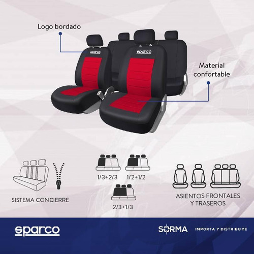 Imagen 4 de 9 de Fundas Cubre Asientos Auto Sparco 9 Piezas Universal