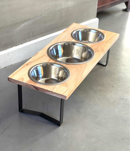 Comedero Perros En Altura Triple Madera Paraíso