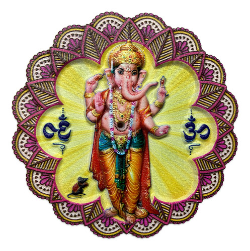 Incensário Redondo Mandala Imã Deuses Hindus Ganesha Parvati Cor Amarelo G Ganesha G