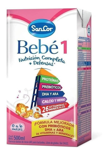 Leche de fórmula líquida Mead Johnson SanCor Bebé 1 en brick x 12 unidades de 500g - 0  a 6 meses