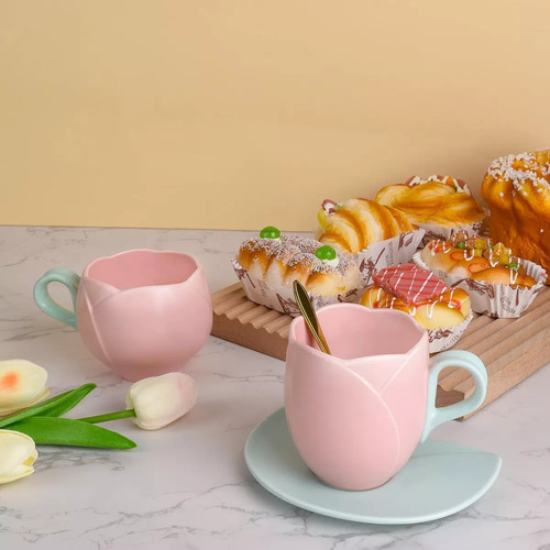 Z Taza De Tulipan Rosa, Taza En Forma De Flor Tulipanes,