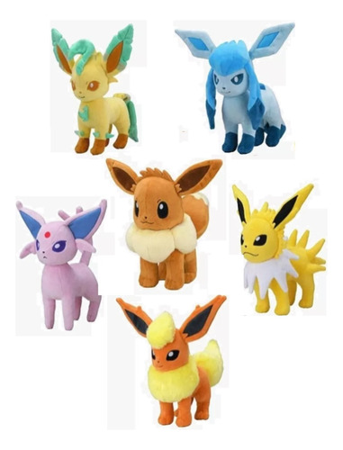 Evee + 5 Evoluciones Pokemon Felpa 17cms Flareon Umbreon Etc