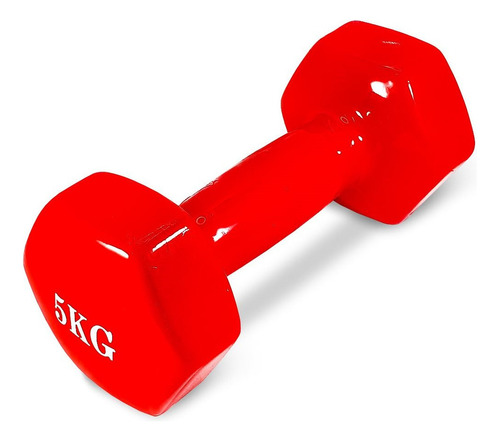 Mancuerna De Hierro Forrada En Pvc 5kg Fitness Crossfit Kubo Color Rojo