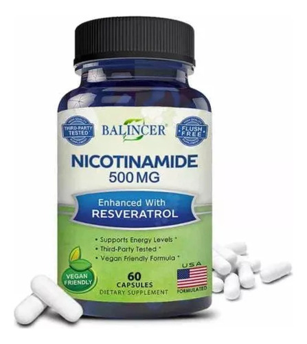  Nicotinamida 500 Mg Con Resveratrol 60 Cáp Libre De Gluten
