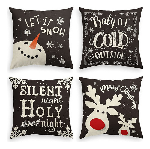 Invierno Navidad Muñeco De Nieve Reno Throw Pillow C