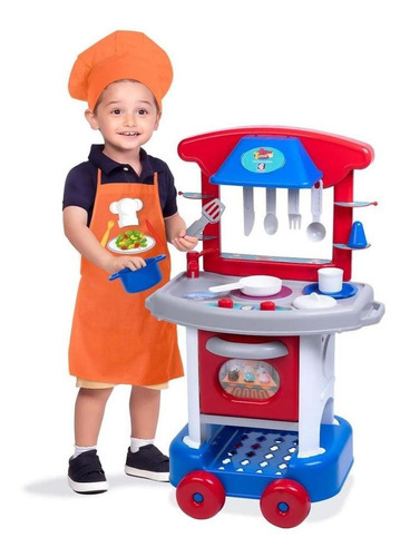 Brinquedo Infantil Menino Cozinha Play Times Cotiplás 2421 Cor Vermelho E Azul