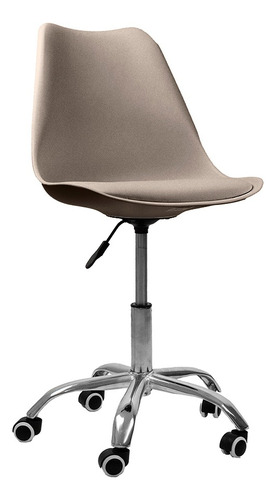 Cadeira Base Cromada Com Rodizio Giratória Saarinen Bege Material do estofamento Couro sintético