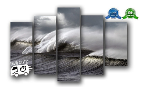 Imagen 1 de 10 de Cuadro Olas Surf Mar Xxl En 5 Partes 150x100
