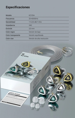Imagen 3 de 7 de Auriculares In Ear Kz Eda 3 En 1 Bajo Balance Hifi + Cuotas