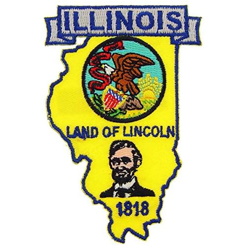 Illinois State Shaped Map Embroidered Patch, With Iron-...