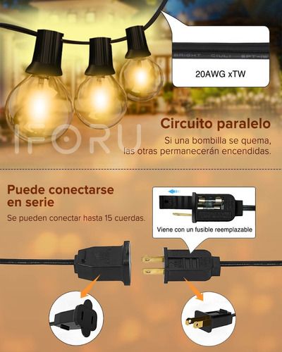 Imagen 7 de 7 de Guirnalda De Luces 25 Focos Vintage Impermeable 7.6m Iforu