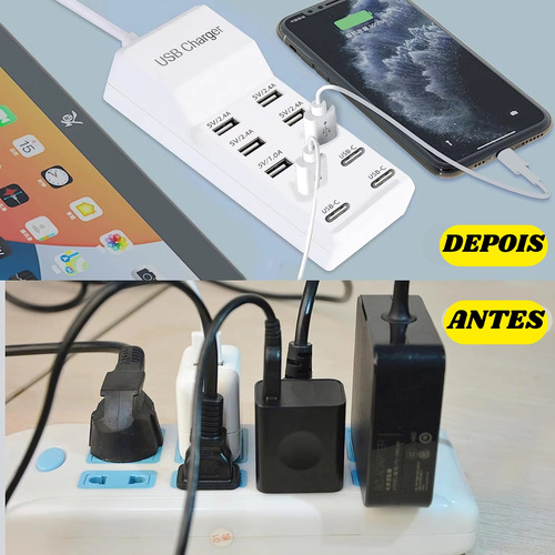 Estação De Carregamento Usb De 50w Com 6 Usb A / 4 Usb C
