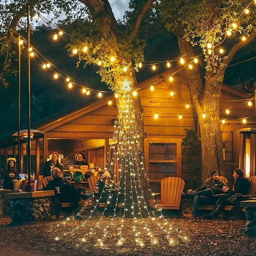 Imagen 3 de 5 de Luce Led Estrella Cortina Solar Exterior Navidad Guirnalda