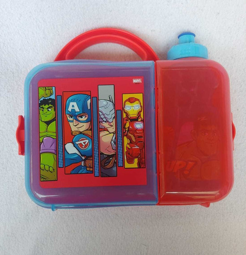 Lonchera Fun Kids Rectangular Avengers Con Botella Azul