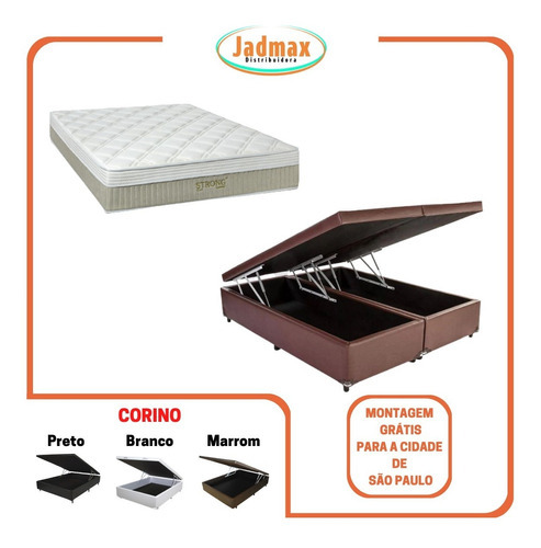 Cama Box Baú King + Colchão Strong 193x203 Cor Marrom