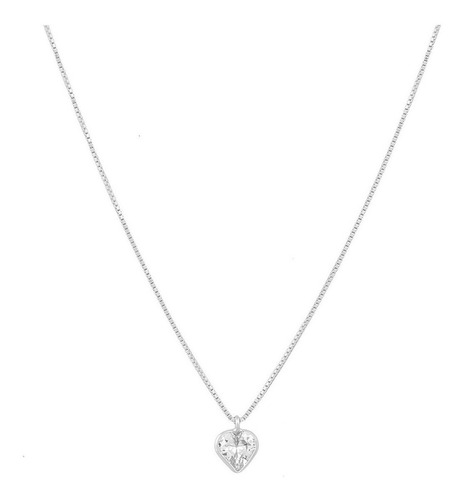 Colar Pingente Coração Feminino Prata 925 60cm Cor Prateado