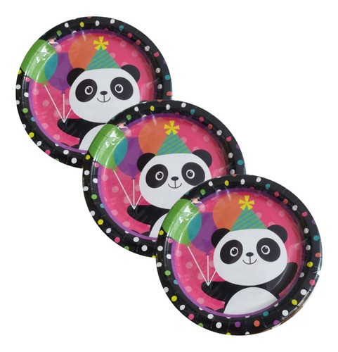 10 Platos Cumpleaños Oso Panda 23 Cm Decoración Globifiesta