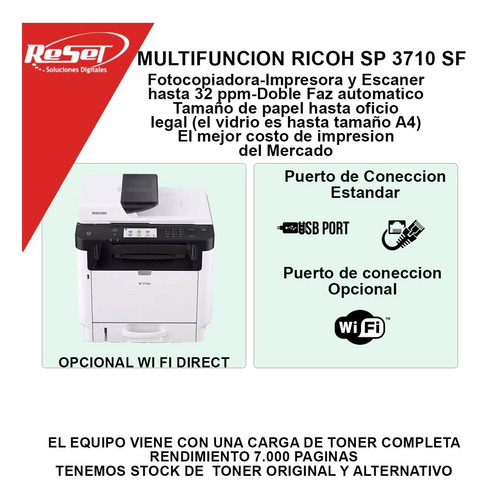 Impresora Multifuncion Ricoh Sp 3710 Ideal Kiosco+envio