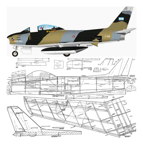 Plano Rc F-86 Sabre Gigante 2780mm (x4) Envío X E-mail