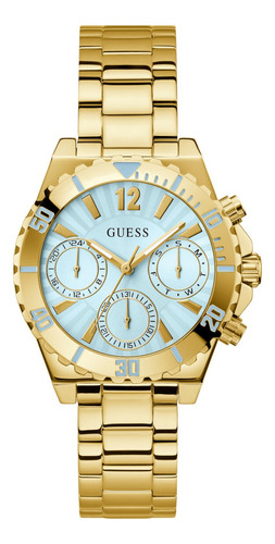 Reloj De Pulsera Para Mujer Marca Guess Correa Dorado 3 Bisel Rosa Fondo Rosa