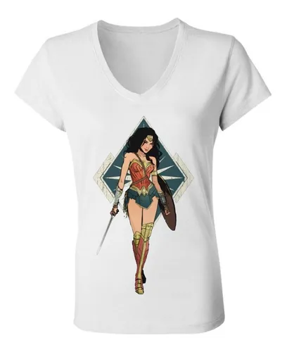 Remera Mujer Maravilla Superheroe Mujer Escote V