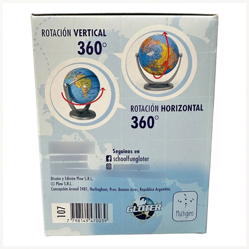 Globo Terráqueo 10 Cm Ø Base Plástico 107 Multigiro Negro Gris