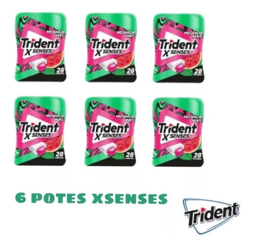6 Potes Trident Garrafa Xsense Melancia Mint Goma Mascar 54g