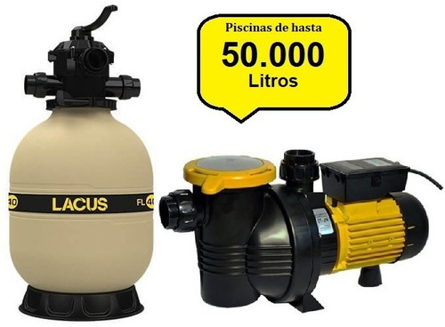 Equipo Filtrante Piscina 50000 L Fl 40 + Bomba 1/2 Hp Lacus