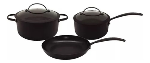 Bateria De Aluminio Hudson Negra Tapa De Silicona 5 Piezas Color Negro