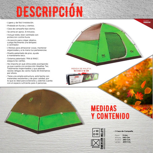 Imagen 5 de 9 de Carpa Coleman Doble Tendido 4 Personas Tienda De Campaña