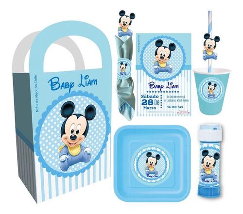 Cotillón Mickey Bebe Cumpleaños Personalizado Premium 