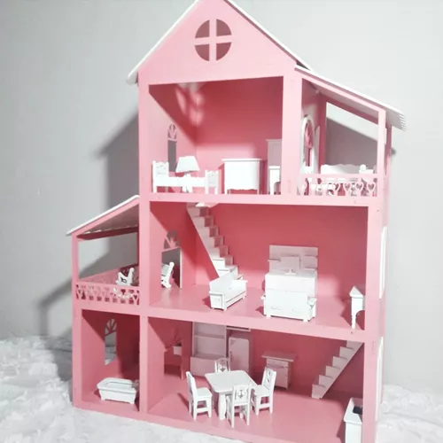 Casa Boneca MDF Pintado Brinquedo Móveis