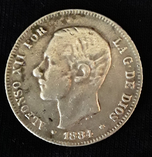 Moneda,  Dos Pesetas. De Plata. 1884