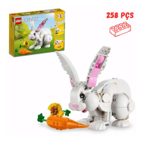 Kit 3 Em 1 Creator 31133 Coelho Branco 258 Peças Lego