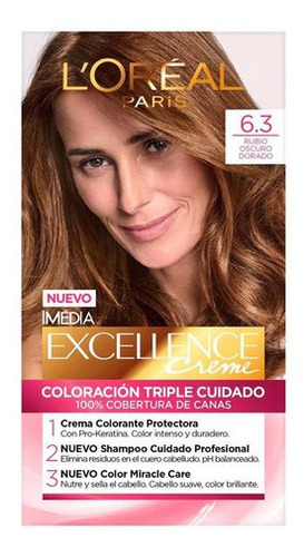 Kit Tinte L'Oréal Paris  Excellence Kit Tintura L'Oréal Paris Excellence Creme tono 6.3 rubio oscuro dorado 20Vol. para cabello