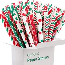 Comprar Pajitas De Papel Navidenas, Paquete De 100, Biodegradables,