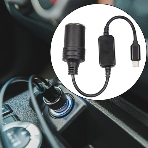 5v Usb C Macho Para 12v Isqueiro De Carro Conversor 0,35m