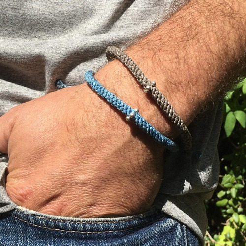 Pulsera Masculina Con Plata. Hombre. Celeste Y Gris.