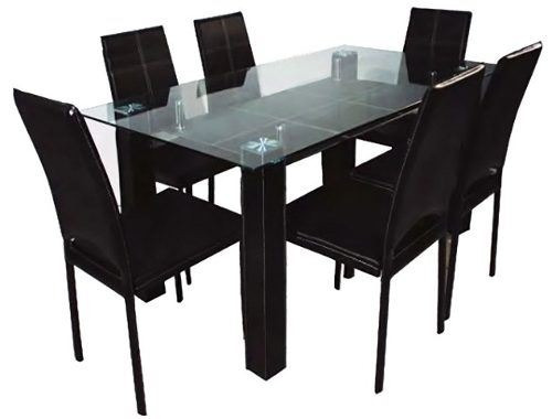 Juego Comedor Vidrio 6 Sillas Tapizadas Negro Vía Confort