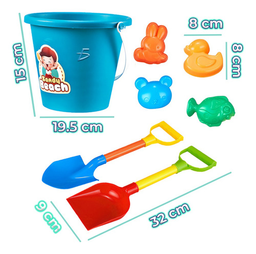 Set Juguetes Playa Arena Cubeta Pala Moldes Animales 6pzs