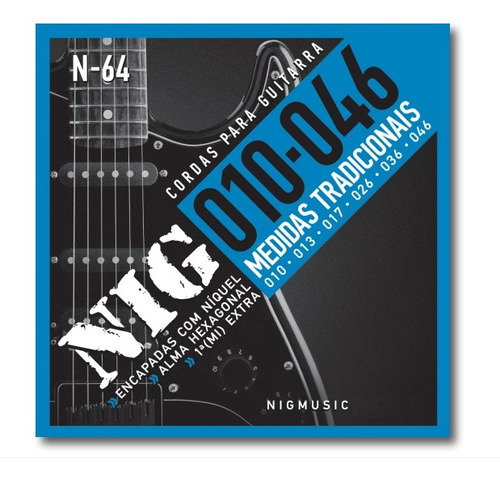 Encordoamento Cordas Nig Para Guitarra .010 Mí Extra N-64
