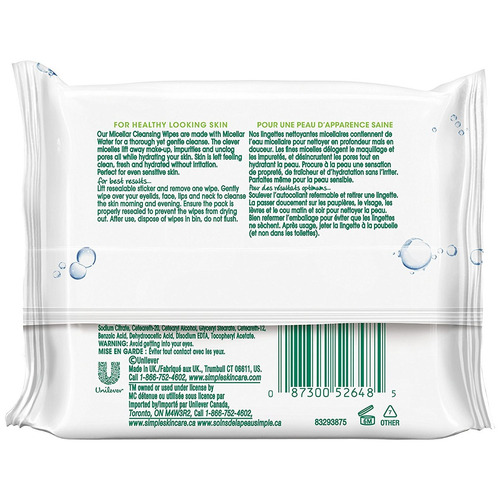 Simple Kind A La Piel Toallitas Faciales, Micelar 25 Ct