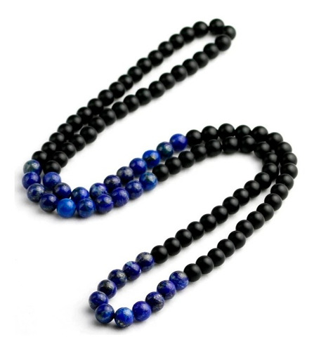 Collar Hombre Azul Negro Piedra Natural Ajustable Energético