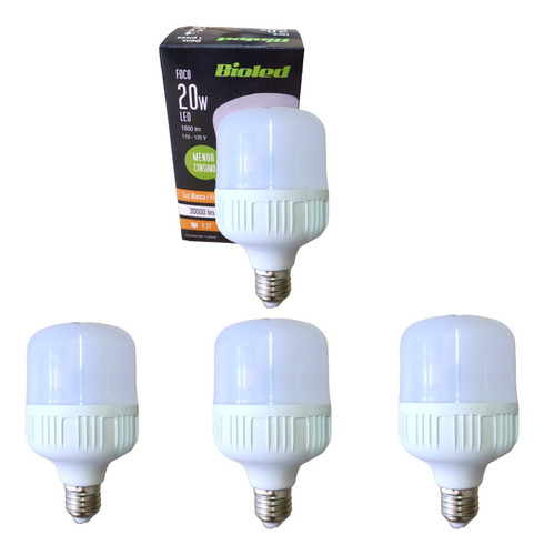 Foco 20w Led Ultra Brillante E27 Blanco 4pz Envío Gratis