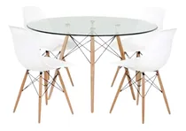 Comprar Juego De Comedor Mesa Eames Redonda Vidrio 100cm + 4 Sillas Eames Color de las patas Madera