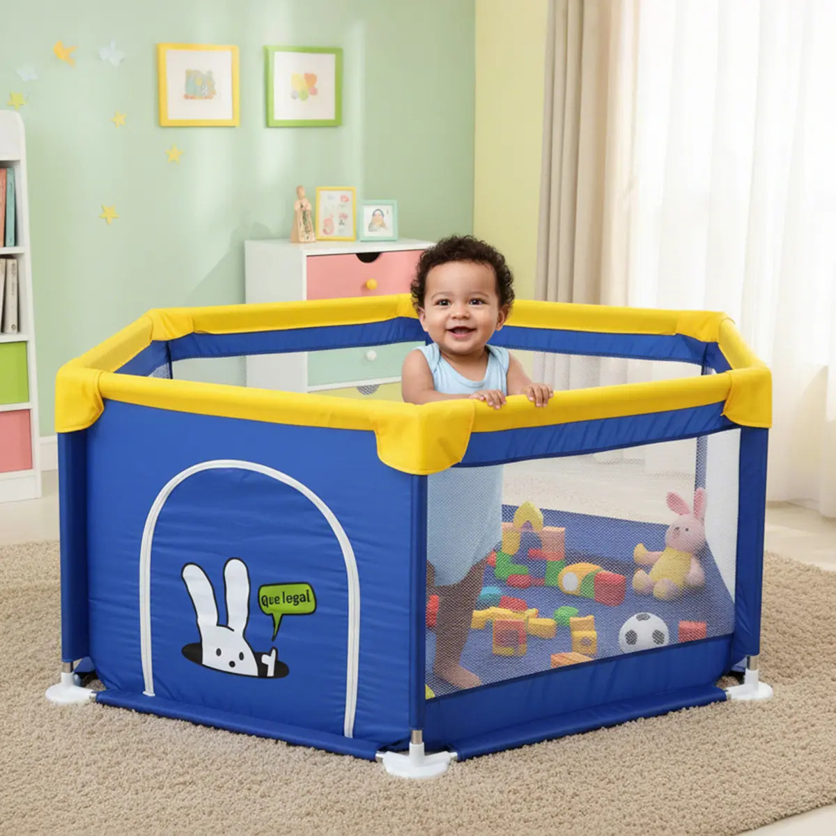 Cercadinho Infantil Chiqueirinho Bebe De Proteção Hexagonal Portátil Double S 150*130cm Cor Azul...