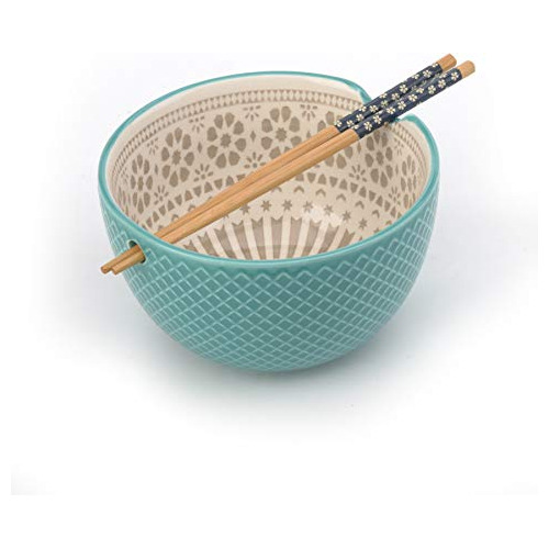 Pad Print Noodle Bowl With Chopsticks, 26oz, Pp11 Aqua/...