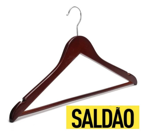 3 Cabides Madeira Cor Imbuia Cromado Closet - Imperfeições