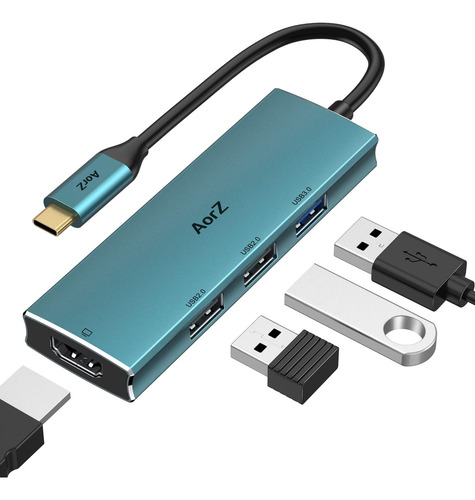 Adaptador Usb C Hub Hdmi Aorz 4 En 1 Con 4k Hdmi, Usb 3.0 Y